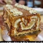 Delicious Caramel Macchiato Roll Cheesecake Cake with drizzled caramel