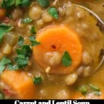 Bowl of Carrot and Lentil Soup garnished with herbs