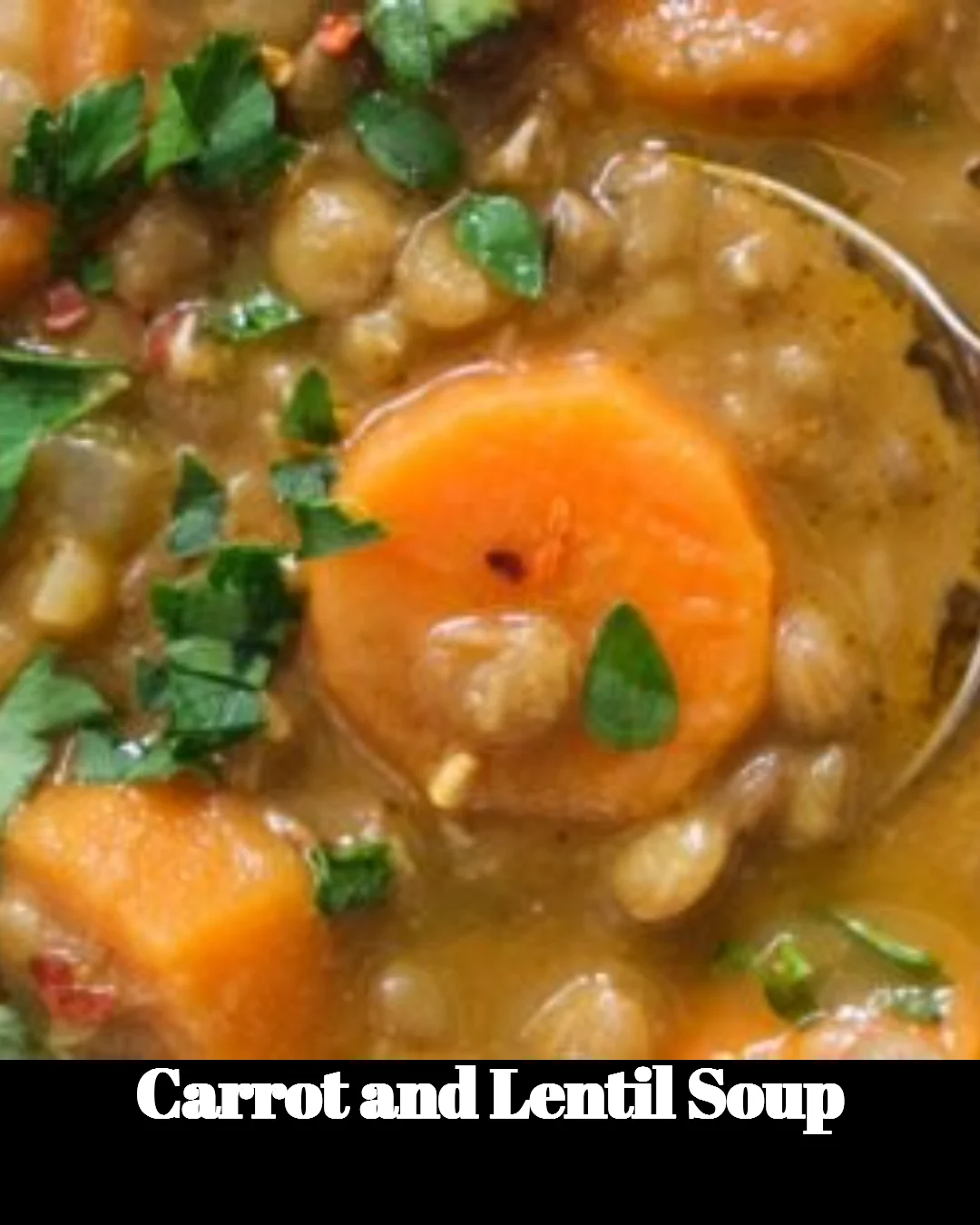 Bowl of Carrot and Lentil Soup garnished with herbs