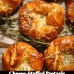 Cheese-stuffed pretzels served with dipping sauce