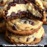Cheesecake stuffed chocolate chip cookies on a plate