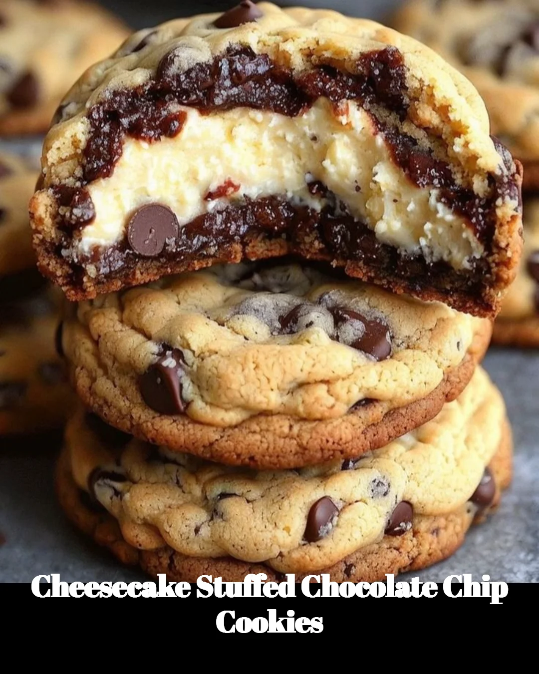 Cheesecake stuffed chocolate chip cookies on a plate