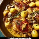 Delicious Chicken Normandy served with creamy sauce and apples