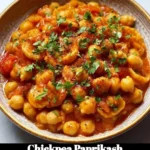 Delicious Chickpea Paprikash served in a bowl with a sprinkle of fresh herbs