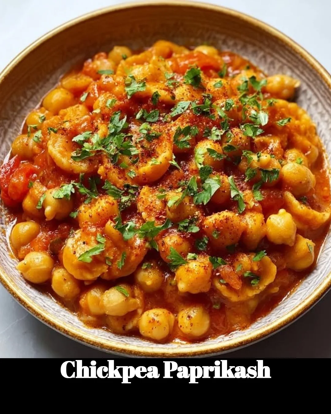 Delicious Chickpea Paprikash served in a bowl with a sprinkle of fresh herbs