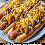 Delicious Chili Cheese Dog Sandwich topped with chili and cheese
