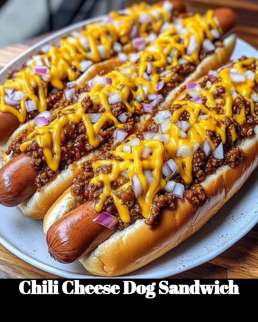 Delicious Chili Cheese Dog Sandwich topped with chili and cheese