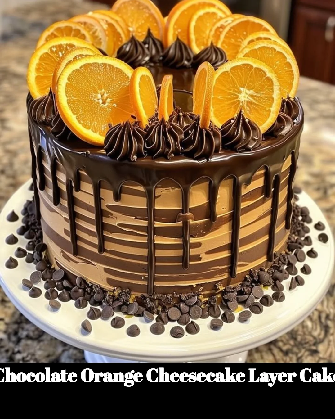 Chocolate orange cheesecake layer cake with creamy layers and zesty orange topping