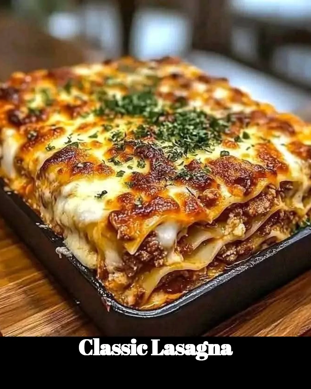 Delicious classic lasagna with layers of cheese, meat, and sauce