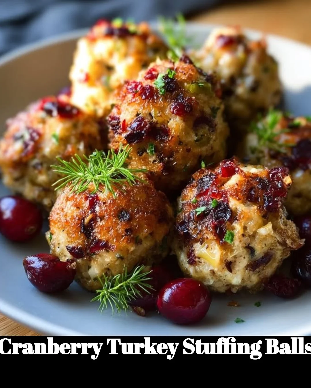 Cranberry Turkey Stuffing Balls served on a festive plate
