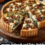 Creamy spinach and feta quiche served on a plate