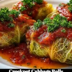 Crockpot cabbage rolls served in a bowl with sauce
