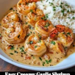 Delicious creamy garlic shrimp served in a bowl, ready to enjoy.