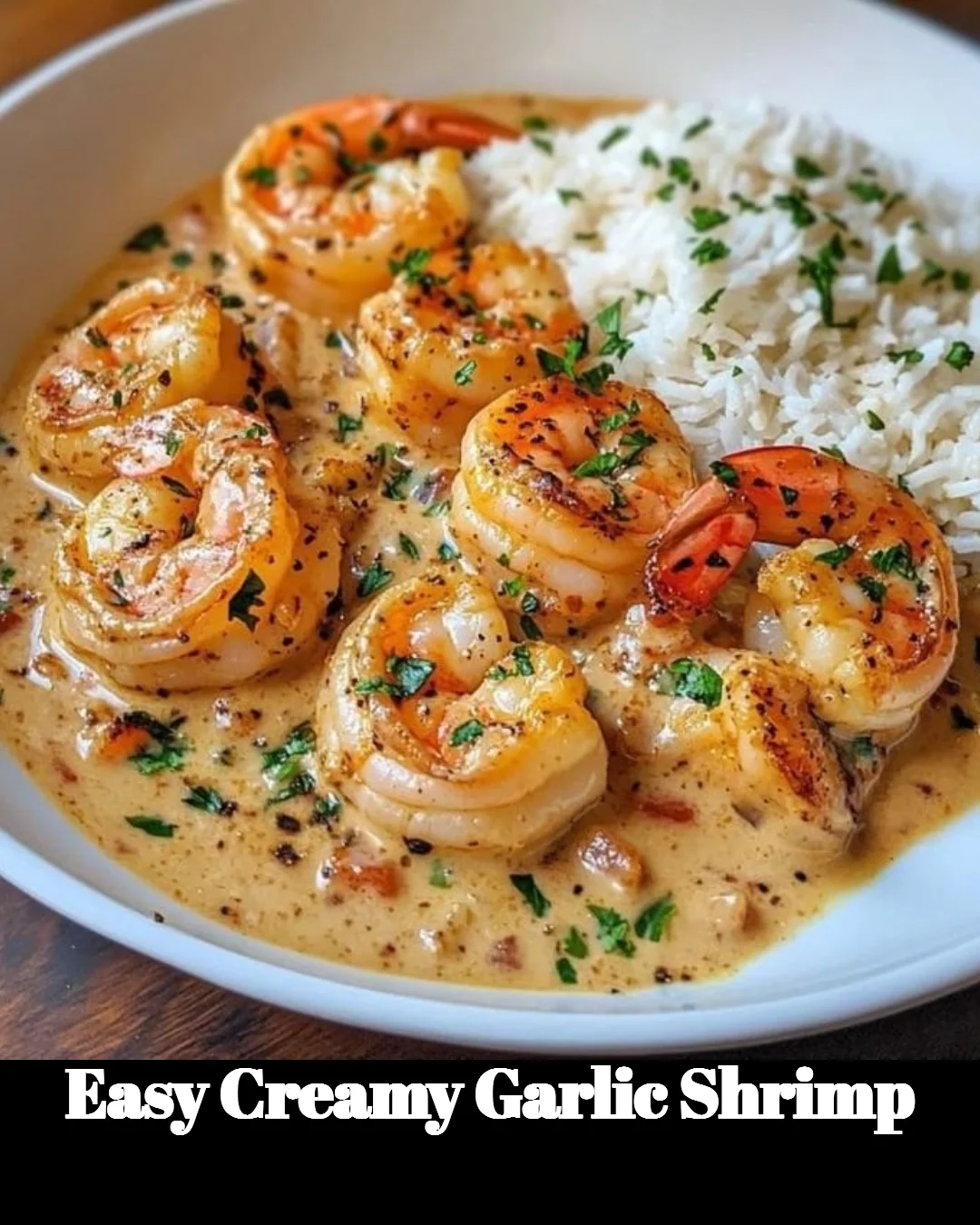 Delicious creamy garlic shrimp served in a bowl, ready to enjoy.
