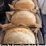 Freshly baked easy no-knead sandwich bread sliced and ready to serve.