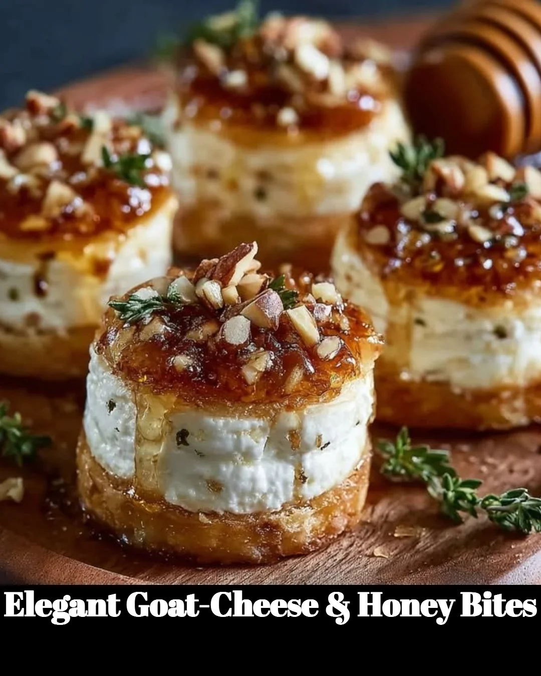 Elegant goat-cheese and honey bites served on a platter