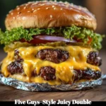 Delicious Five Guys-style juicy double cheeseburger with melted cheese