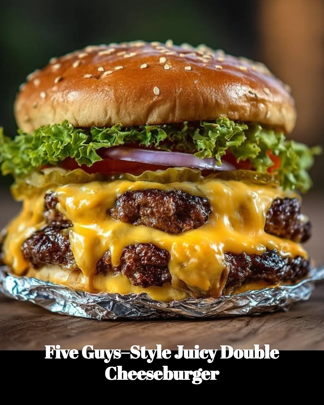 Delicious Five Guys-style juicy double cheeseburger with melted cheese