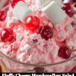 Fluffy Cherry Marshmallow Salad with cherries and whipped cream in a bowl