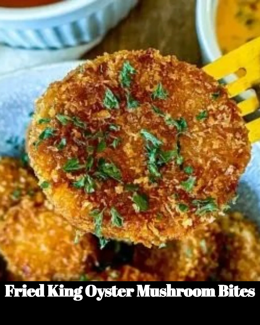 Crispy Fried King Oyster Mushroom Bites served on a plate.
