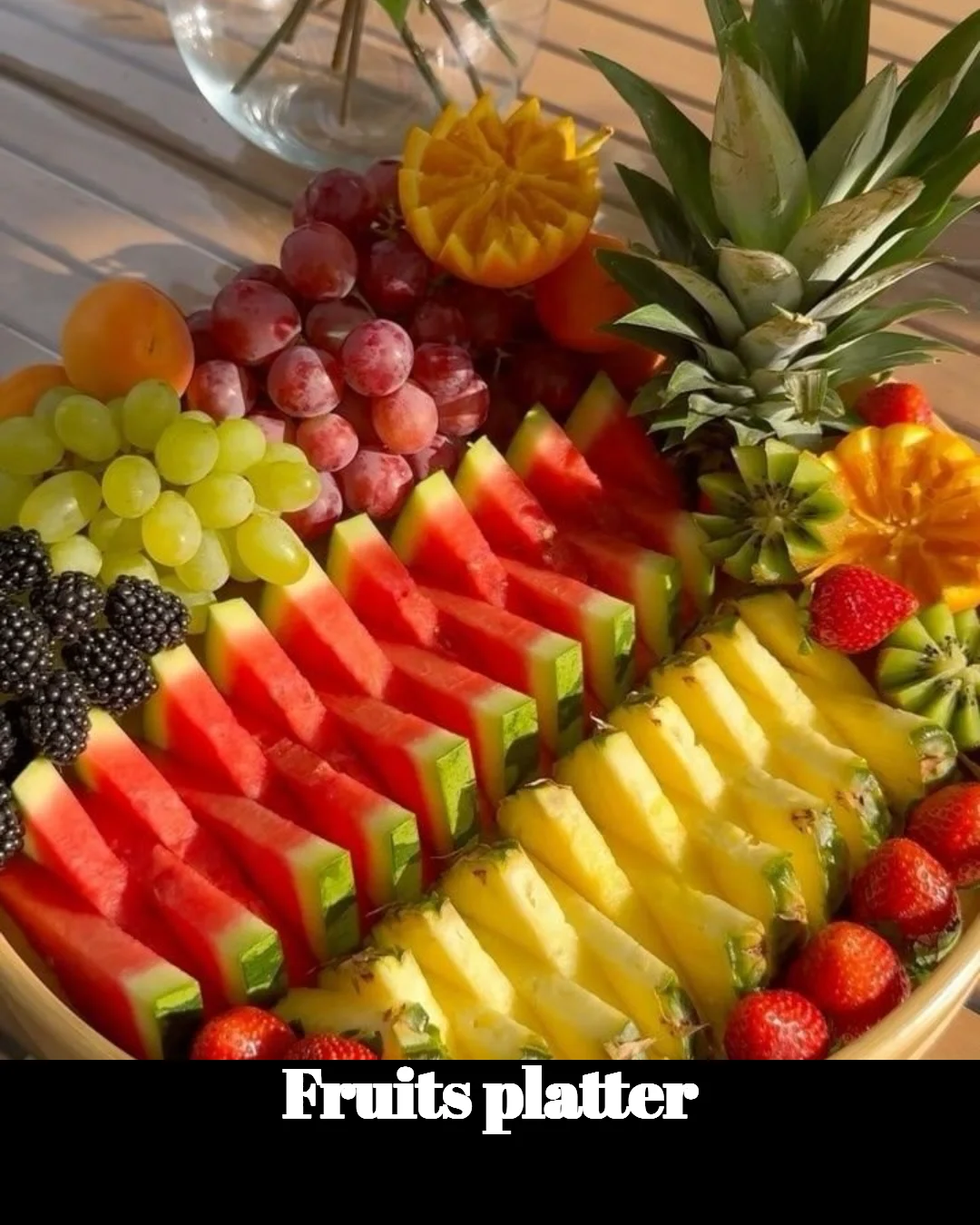 A colorful fruits platter featuring a variety of fresh fruits.