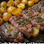 Garlic Butter Steak served with crispy potatoes
