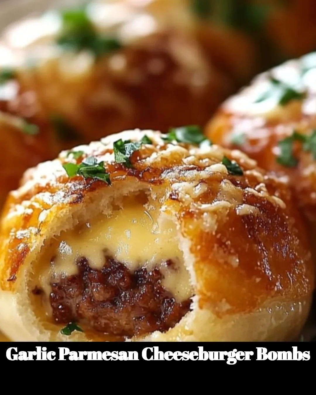 Delicious Garlic Parmesan Cheeseburger Bombs ready to serve.
