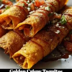 Golden crispy taquitos served with salsa and guacamole