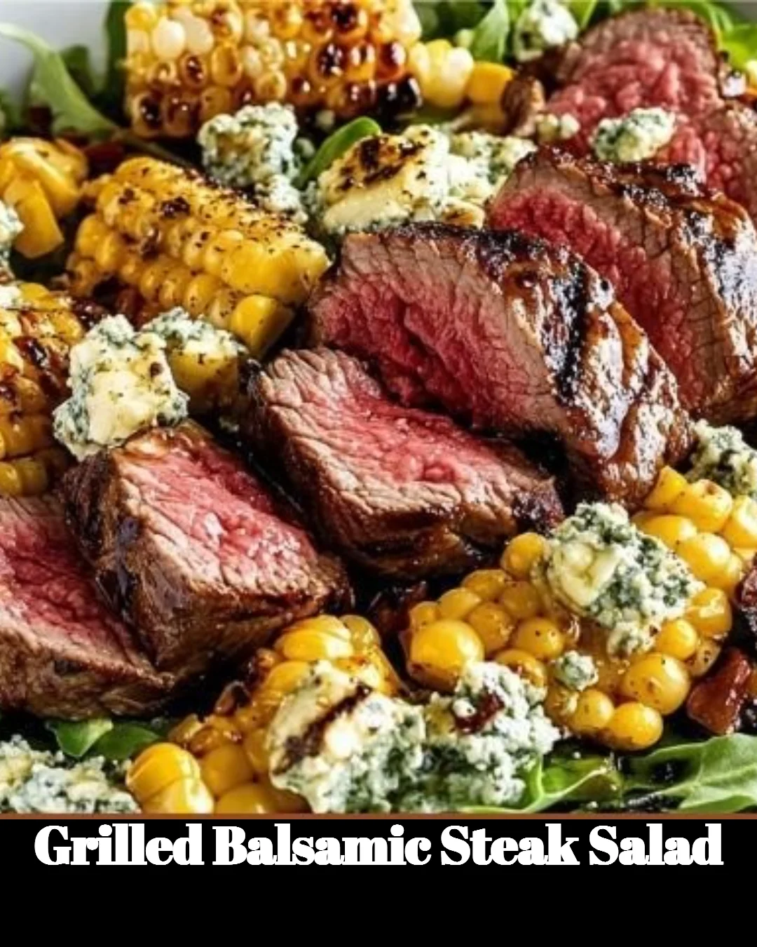 Delicious grilled balsamic steak salad with fresh greens and dressing