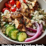 Healthy Greek Chicken Bowls with fresh vegetables and grilled chicken
