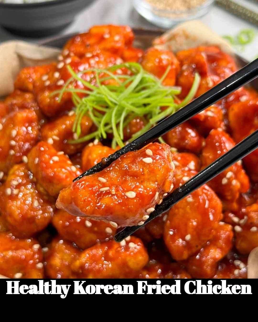 Healthy Korean Fried Chicken served with fresh sides