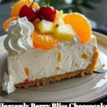 Delicious Heavenly Berry Bliss Cheesecake topped with fresh berries