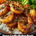 Honey Garlic Shrimp Bowls with colorful vegetables and rice