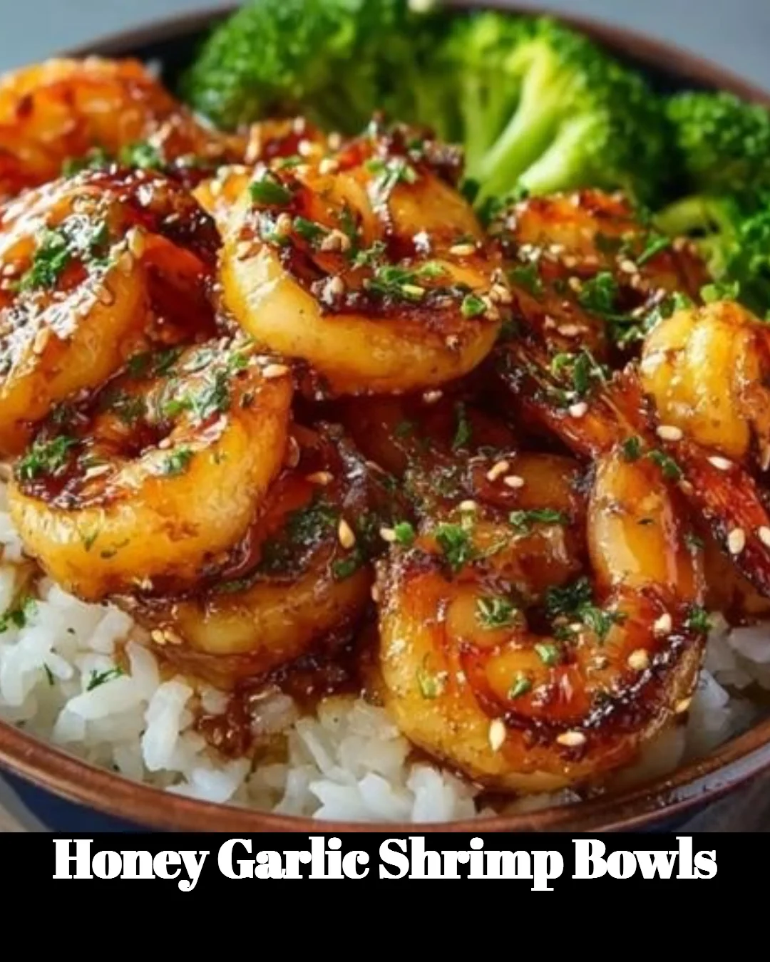 Honey Garlic Shrimp Bowls with colorful vegetables and rice