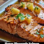 Delicious Honey Pineapple Salmon served on a plate with fresh herbs.