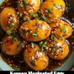 Delicious Korean marinated eggs served with a garnish