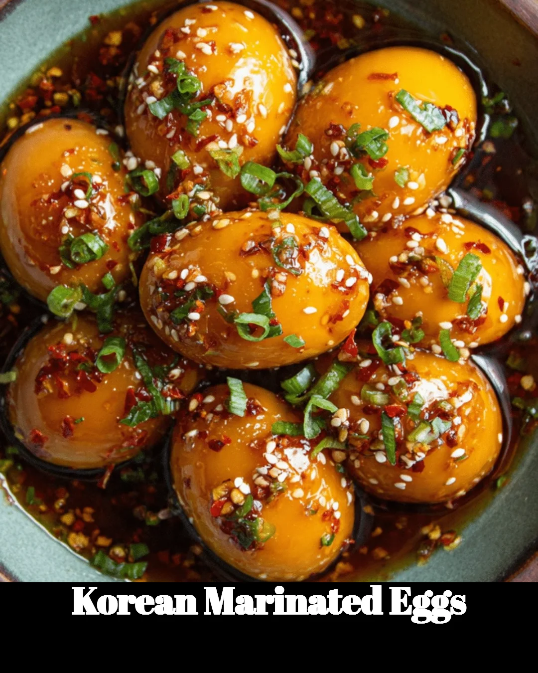 Delicious Korean marinated eggs served with a garnish