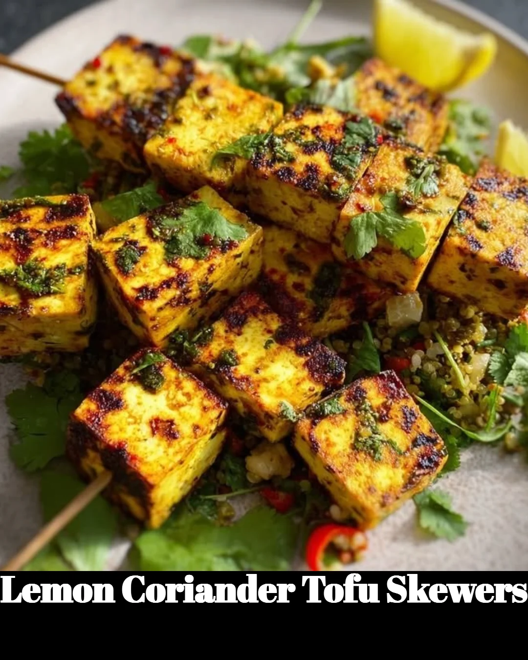 Delicious Lemon Coriander Tofu skewers grilled to perfection