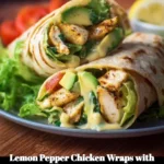Lemon pepper chicken wraps with flavorful lemon pepper sauce on a plate