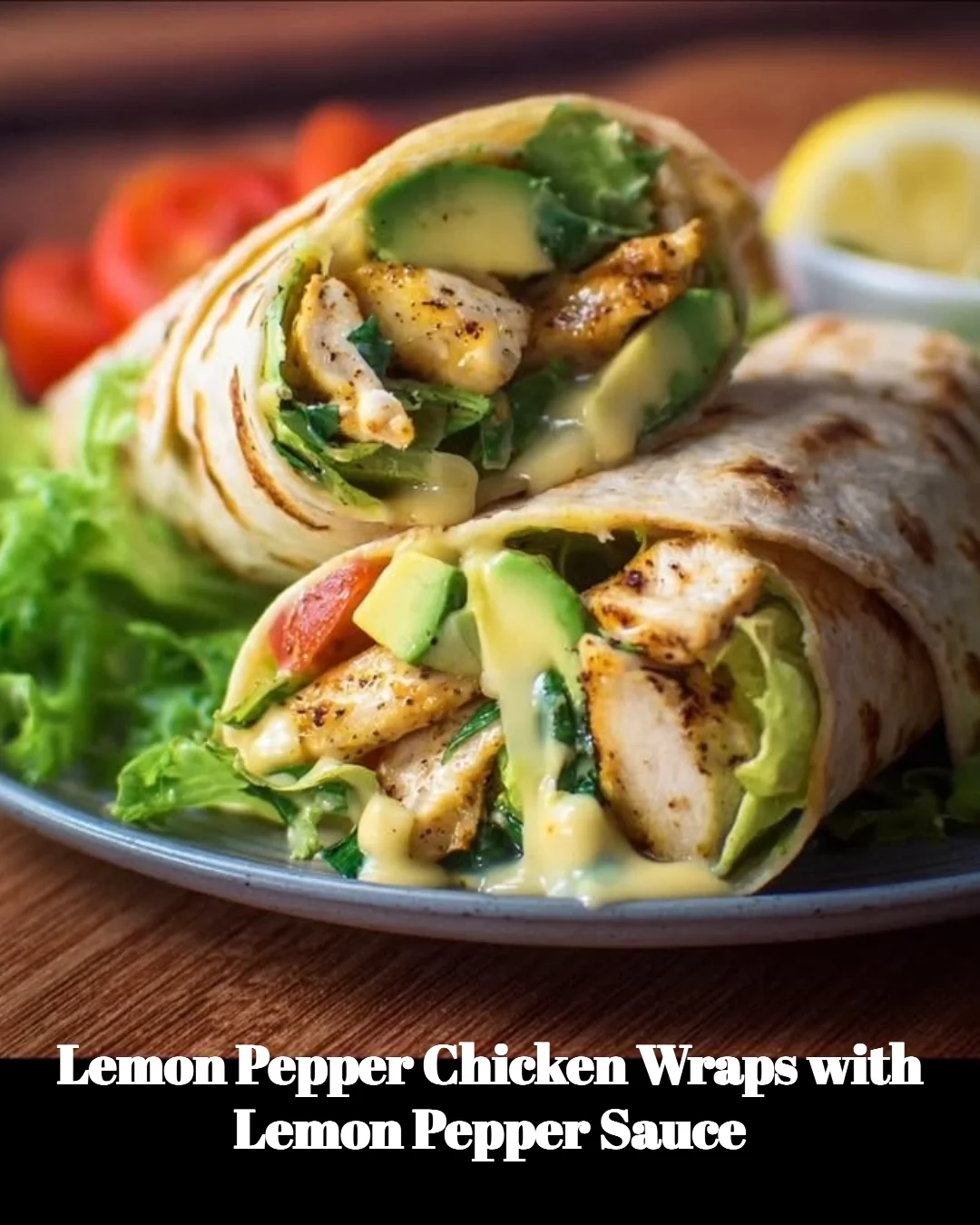 Lemon pepper chicken wraps with flavorful lemon pepper sauce on a plate