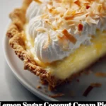 Lemon Sugar Coconut Cream Pie topped with whipped cream and lemon zest.