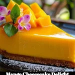 Mango Cheesecake Delight with fresh mangoes and whipped cream topping