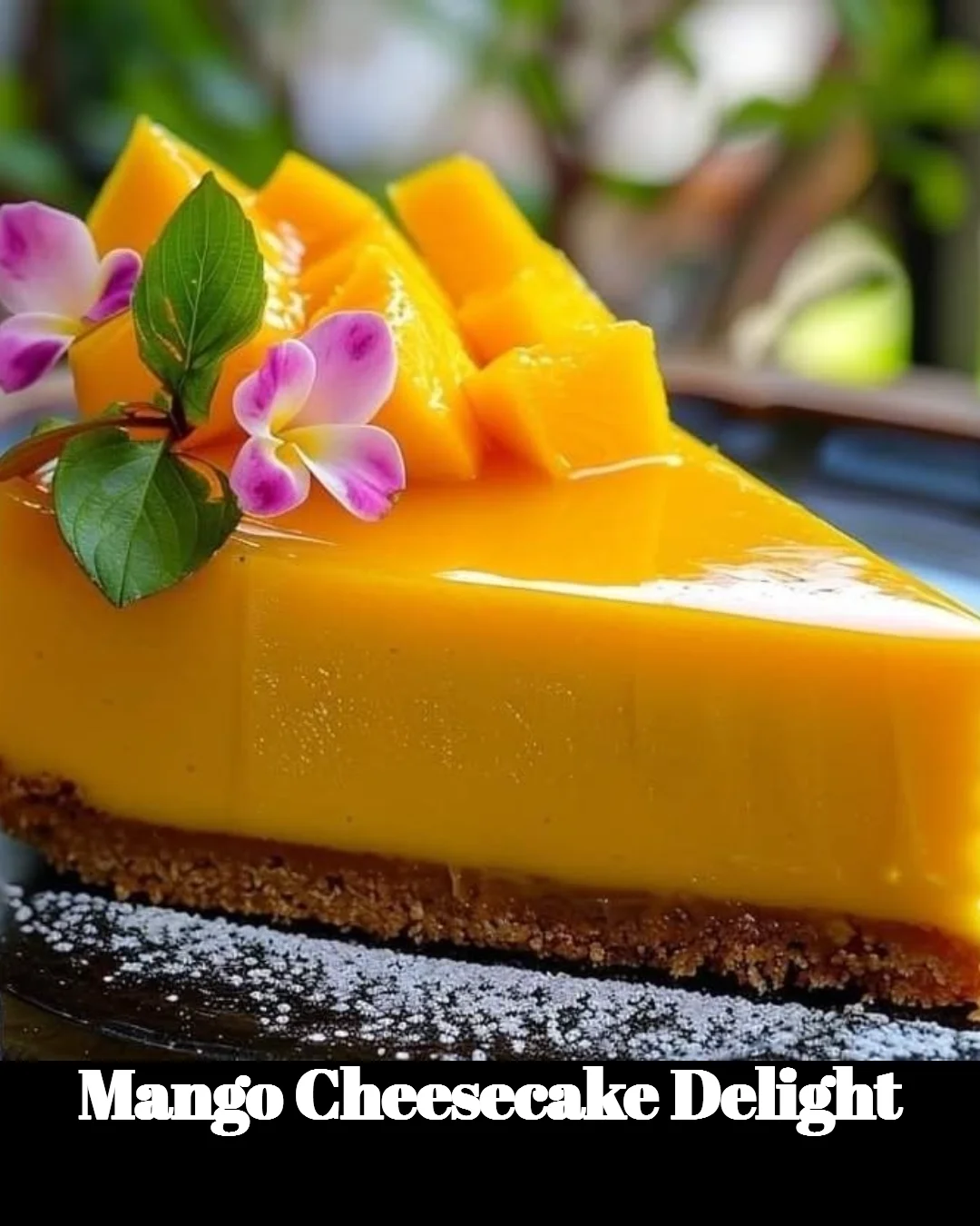 Mango Cheesecake Delight with fresh mangoes and whipped cream topping