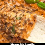 Bowl of delicious Marry Me Lentils recipe garnished with fresh herbs.