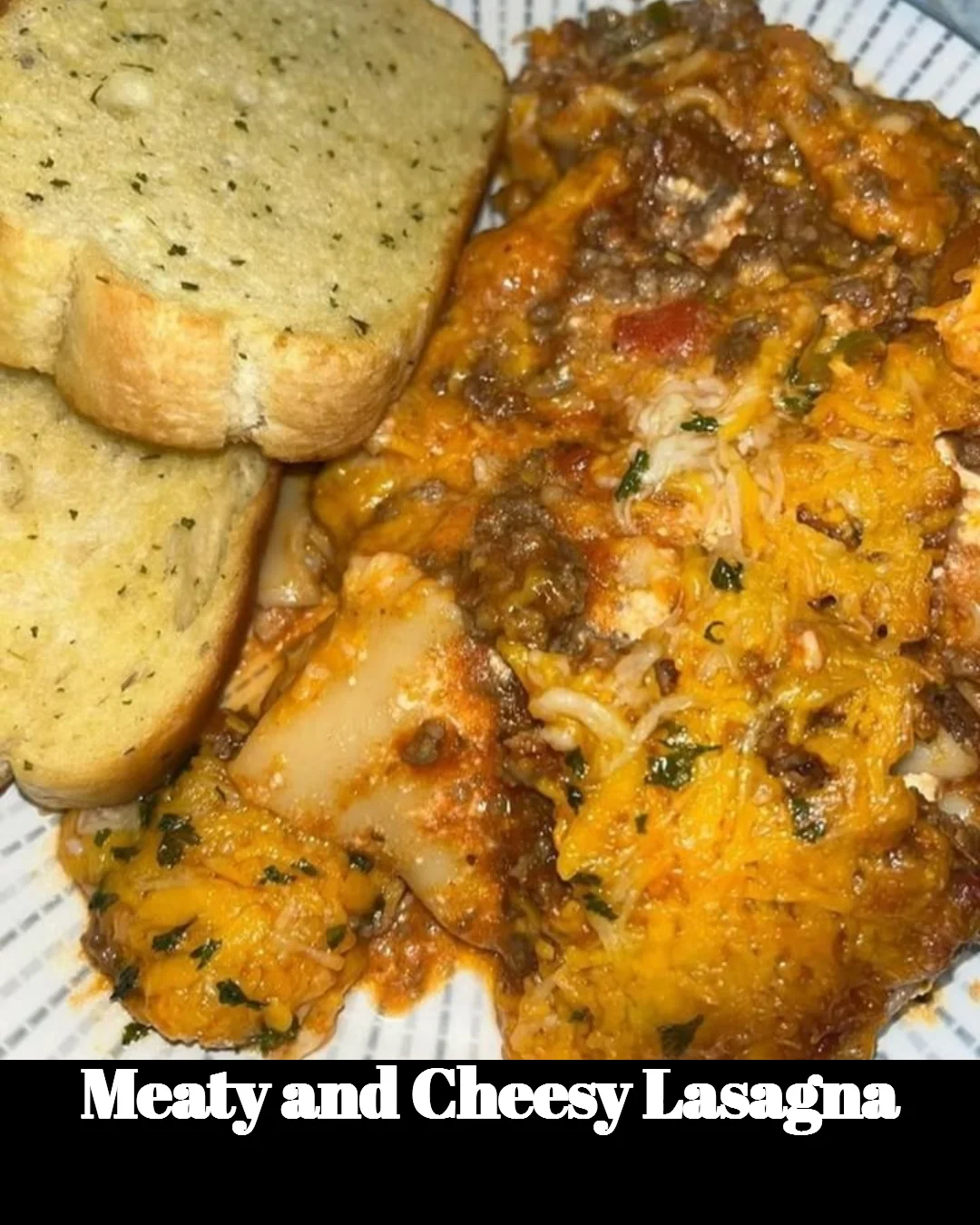 Meaty and cheesy lasagna served in a casserole dish