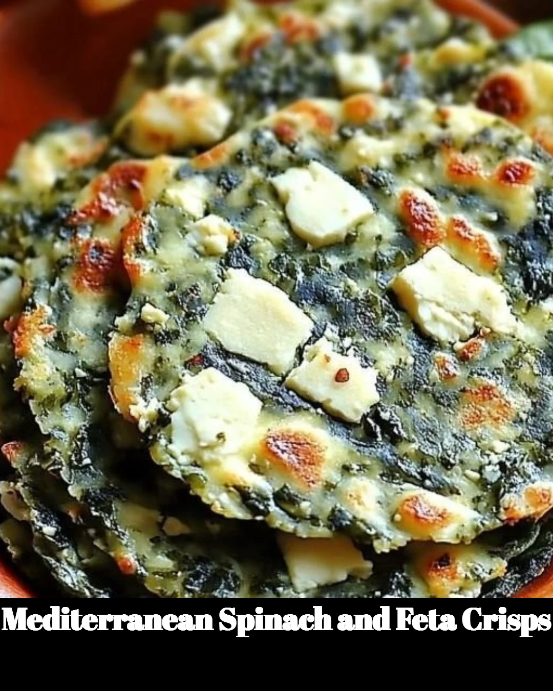 Crunchy Mediterranean spinach and feta crisps on a plate, ideal for snacking.