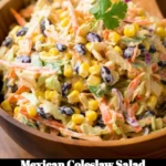 Bowl of vibrant Mexican coleslaw salad with fresh vegetables and lime dressing