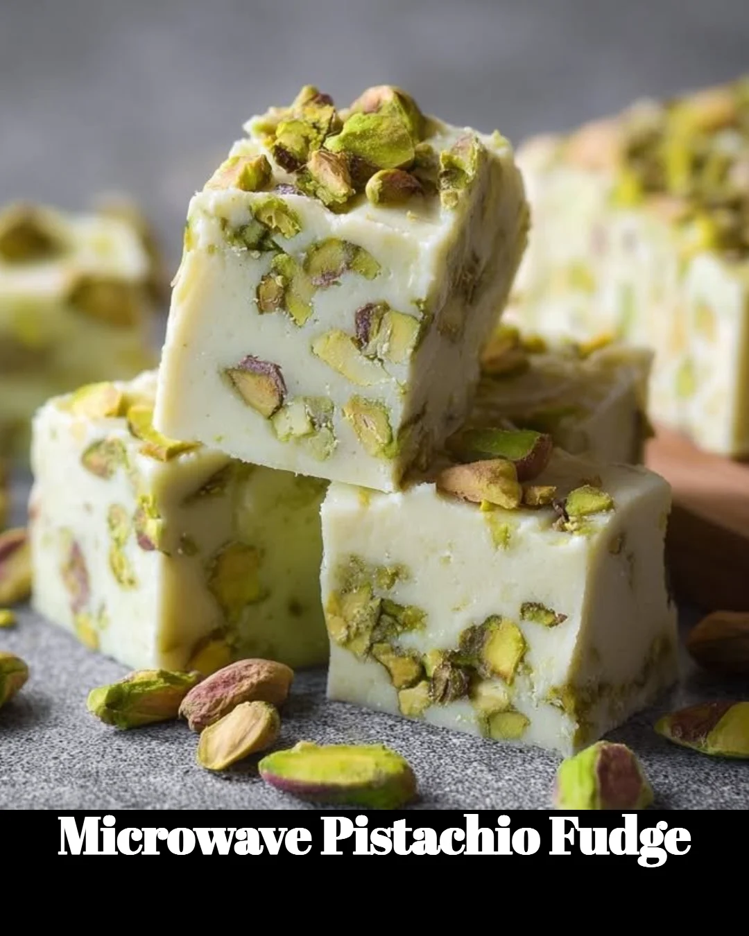 Delicious microwave pistachio fudge cut into squares and garnished with nuts