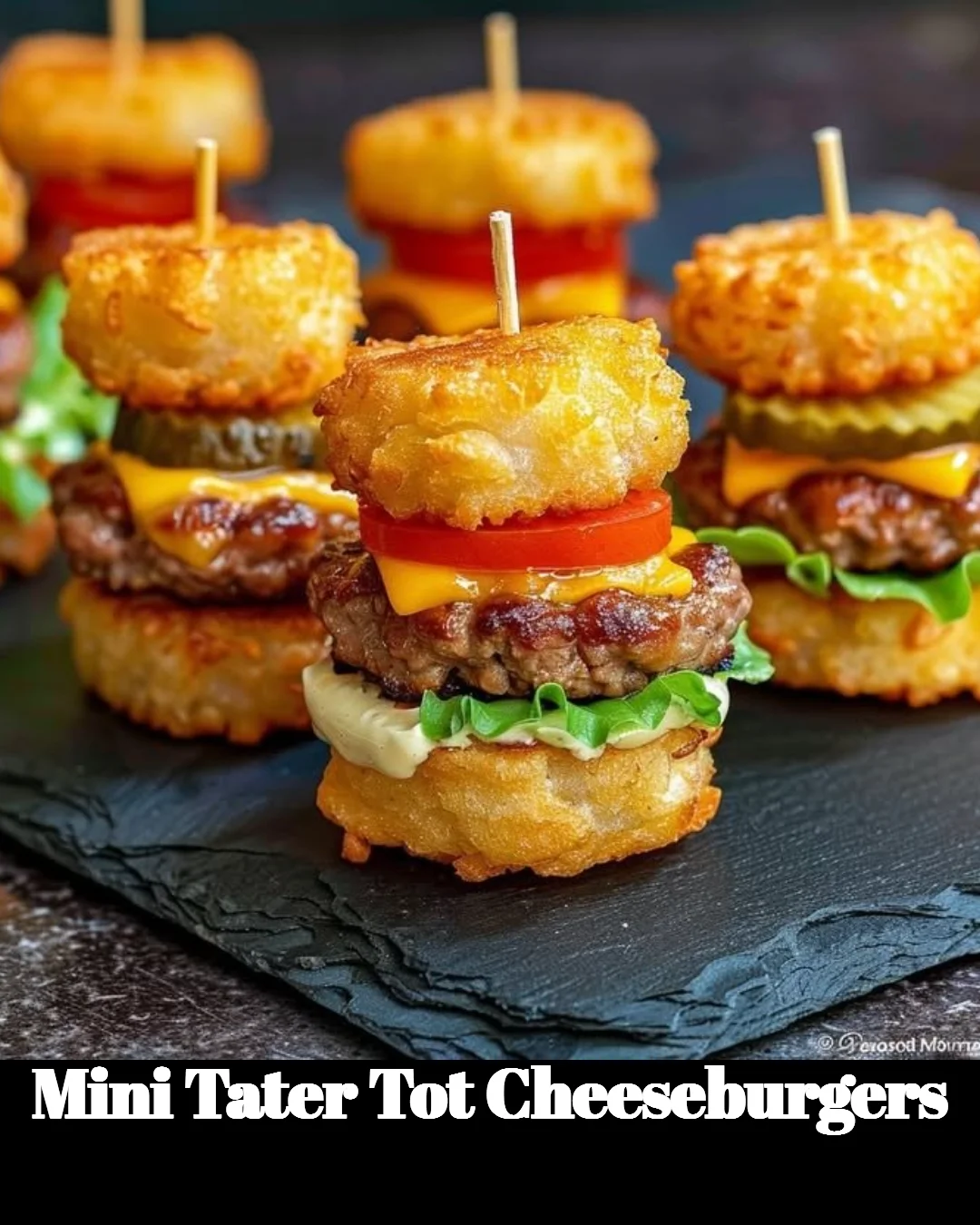 Delicious mini Tater Tot cheeseburgers on a plate