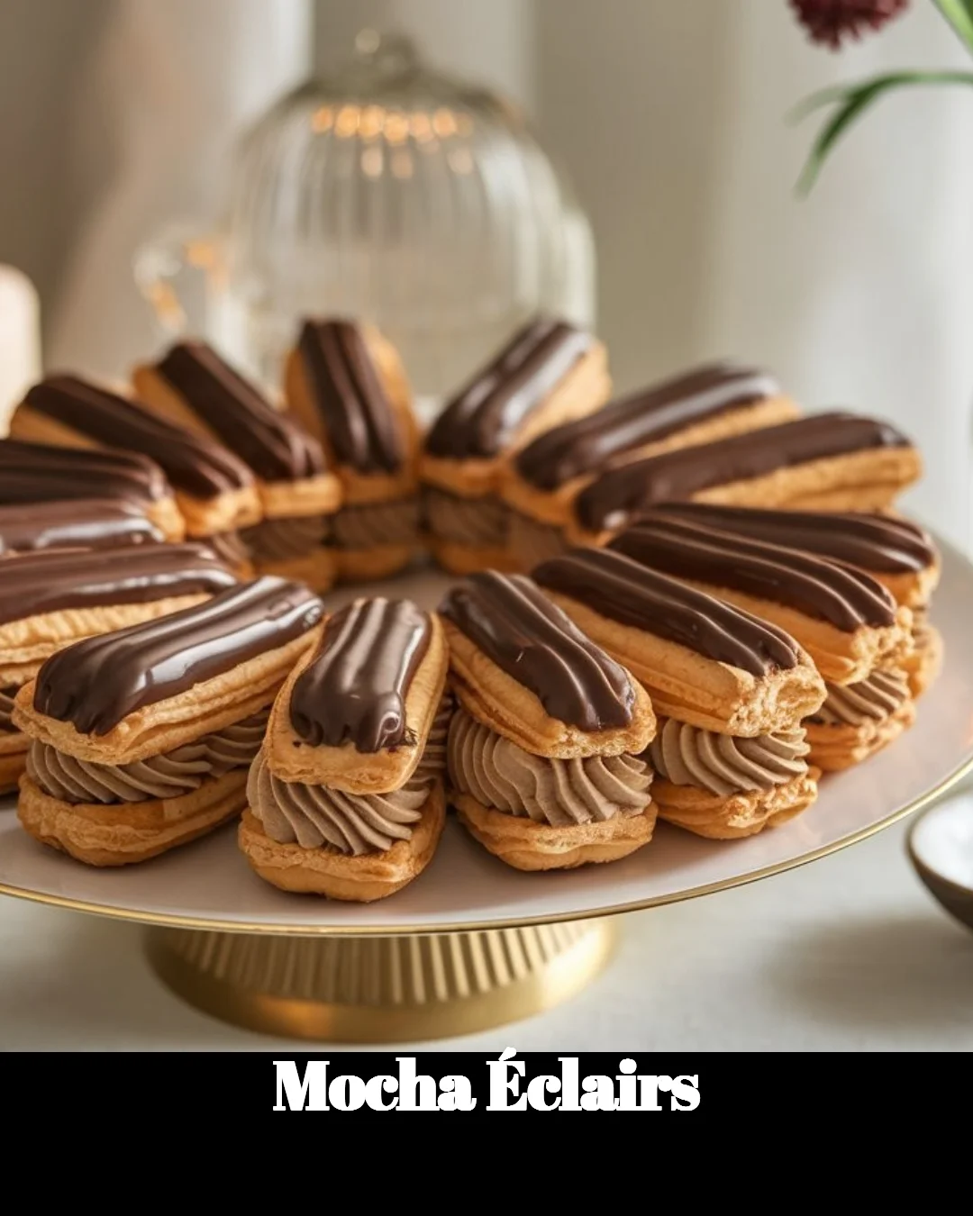 Delicious mocha éclairs with chocolate glaze and coffee cream filling